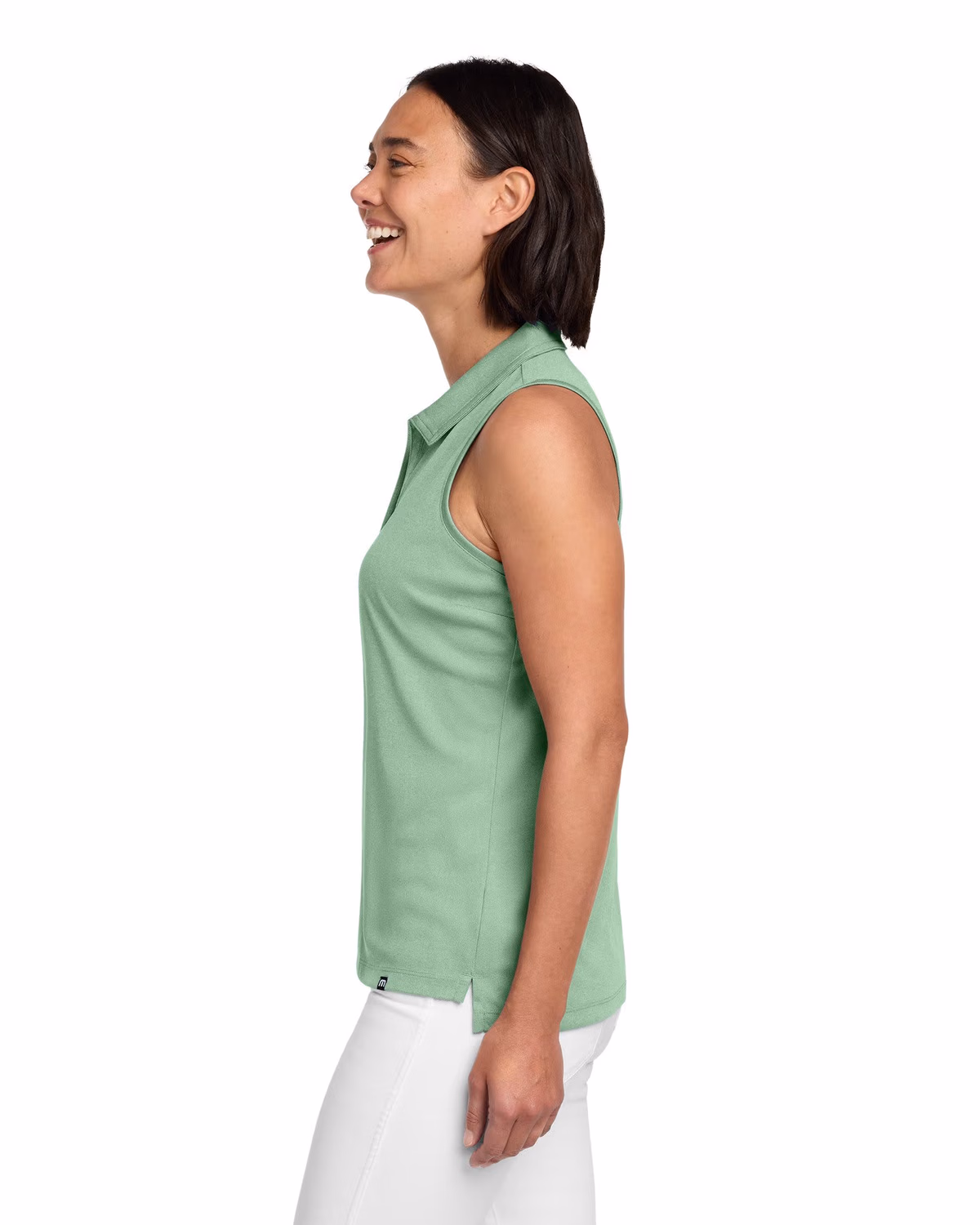Custom TravisMathew Women's Coto Performance Sleeveless Polo - Beryl Green Heather side