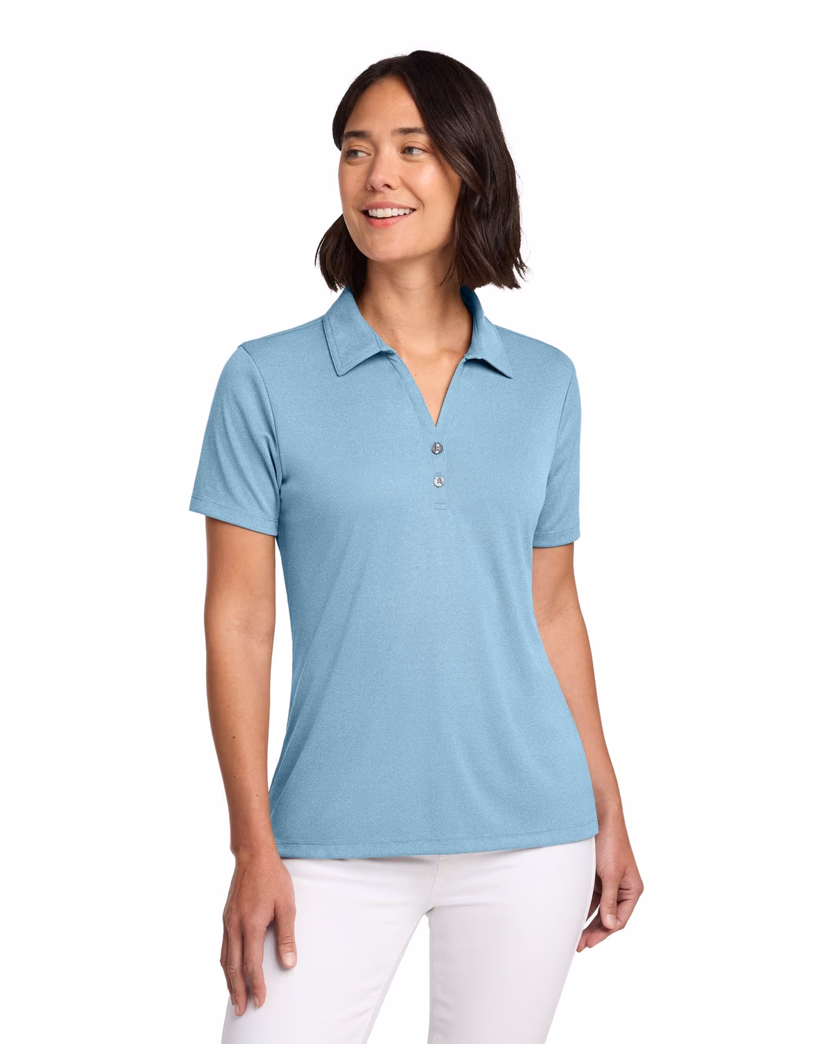 Custom TravisMathew Women's Coto Performance Polo - Brilliant Blue Heather front