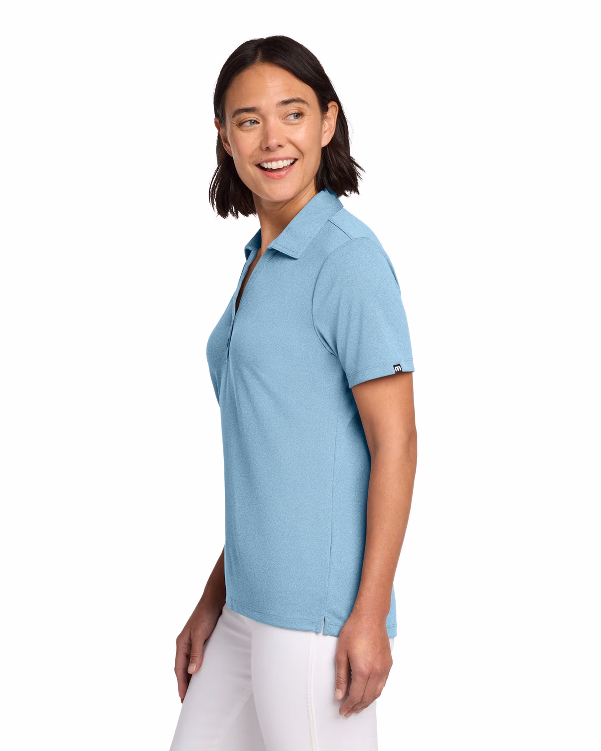 Custom TravisMathew Women's Coto Performance Polo - Brilliant Blue Heather side