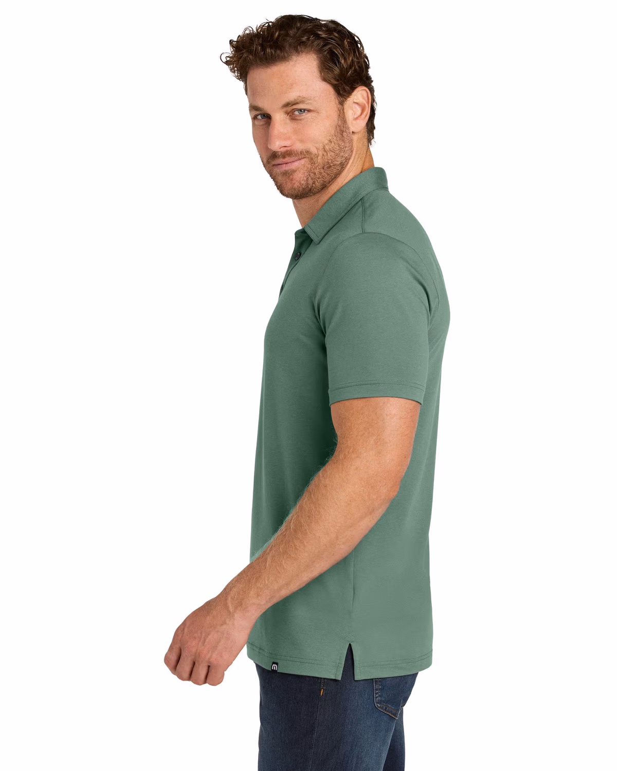 Custom TravisMathew Glenview Solid Polo - Laurel Green side