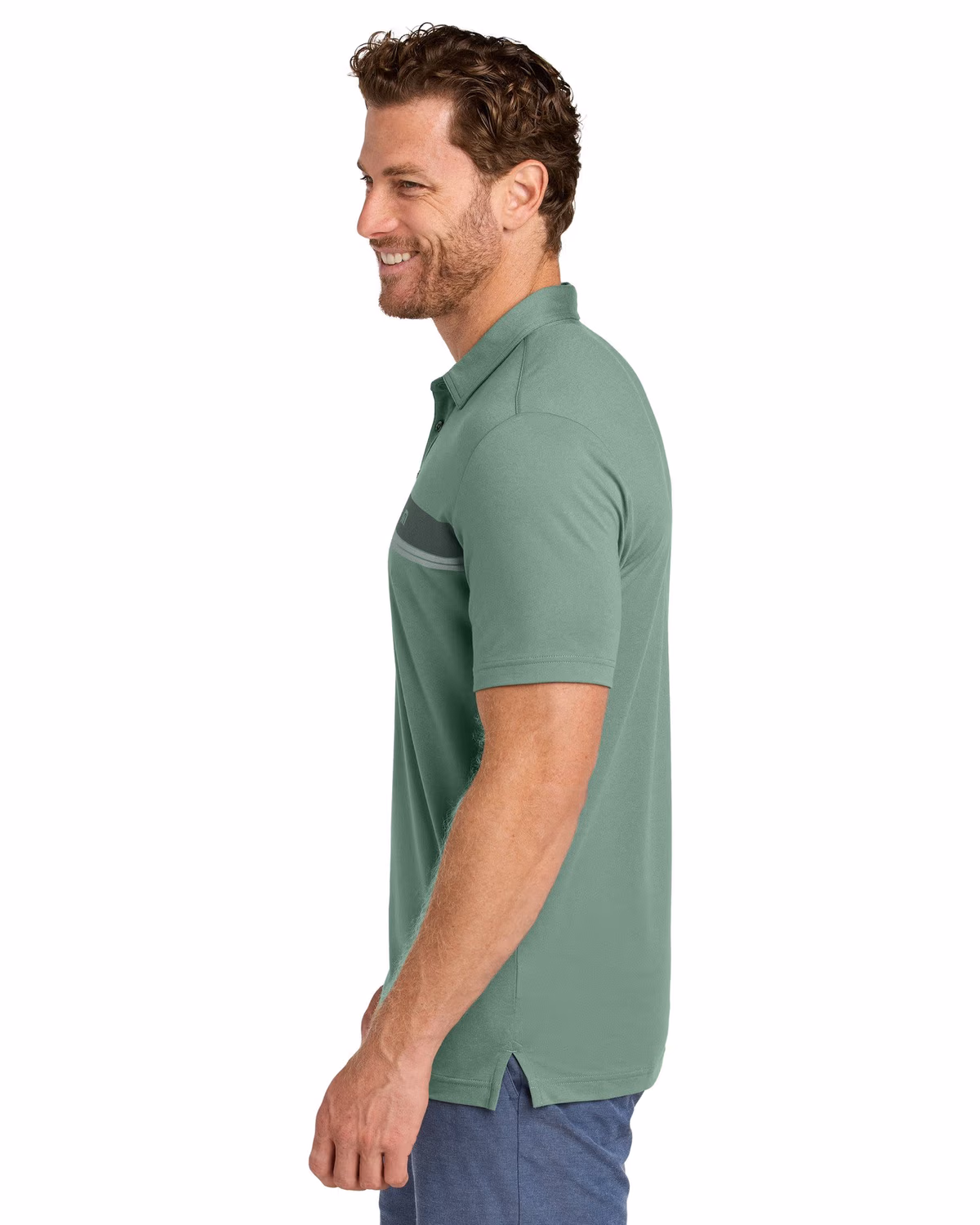 Custom TravisMathew Glenview Stripe Polo - Laurel Green side