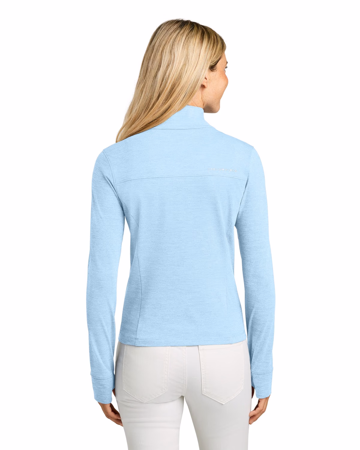 Custom TravisMathew Women’s Onward 1/2-Zip - Airy Blue Heather back