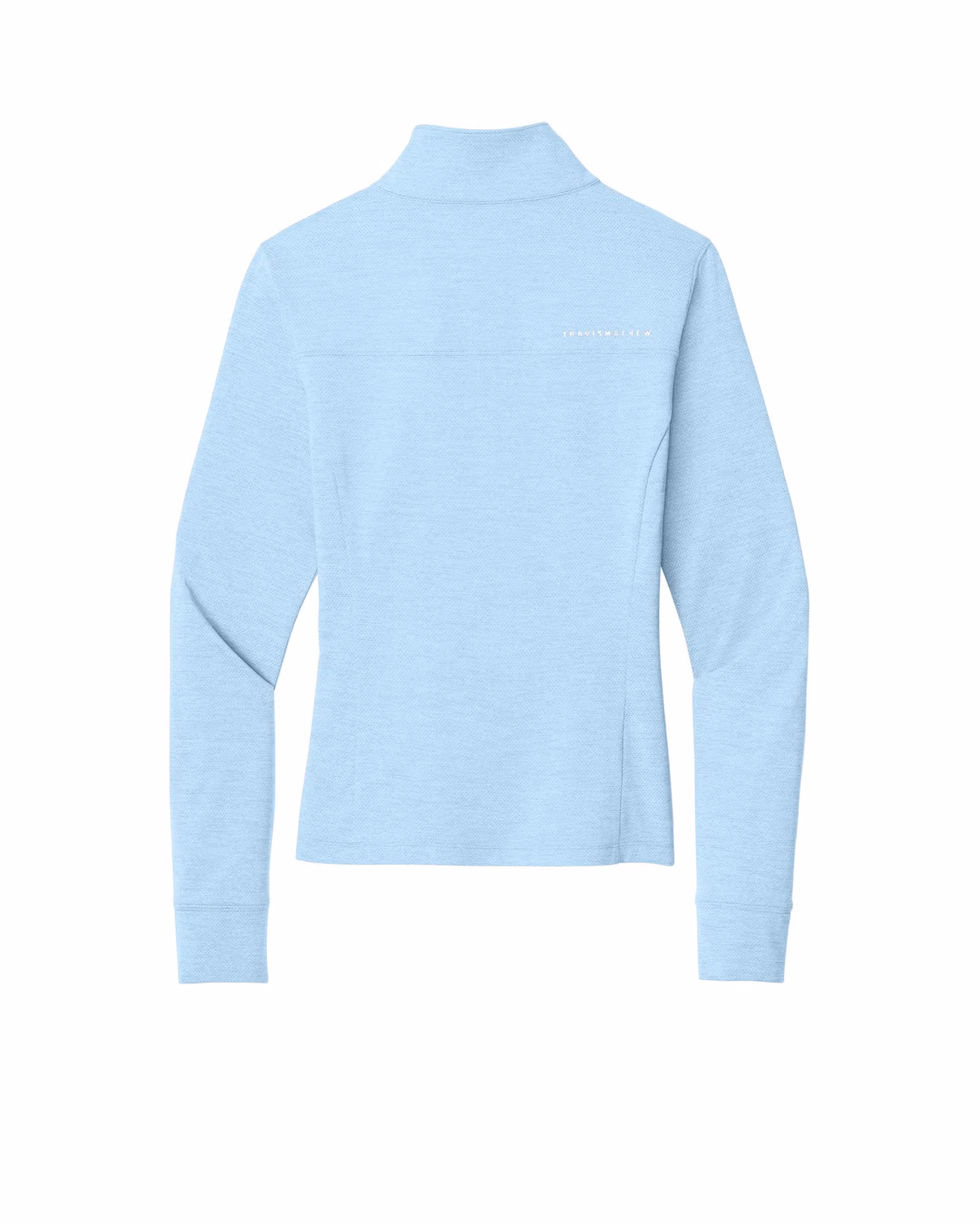 Custom TravisMathew Women’s Onward 1/2-Zip - Airy Blue Heather flat back