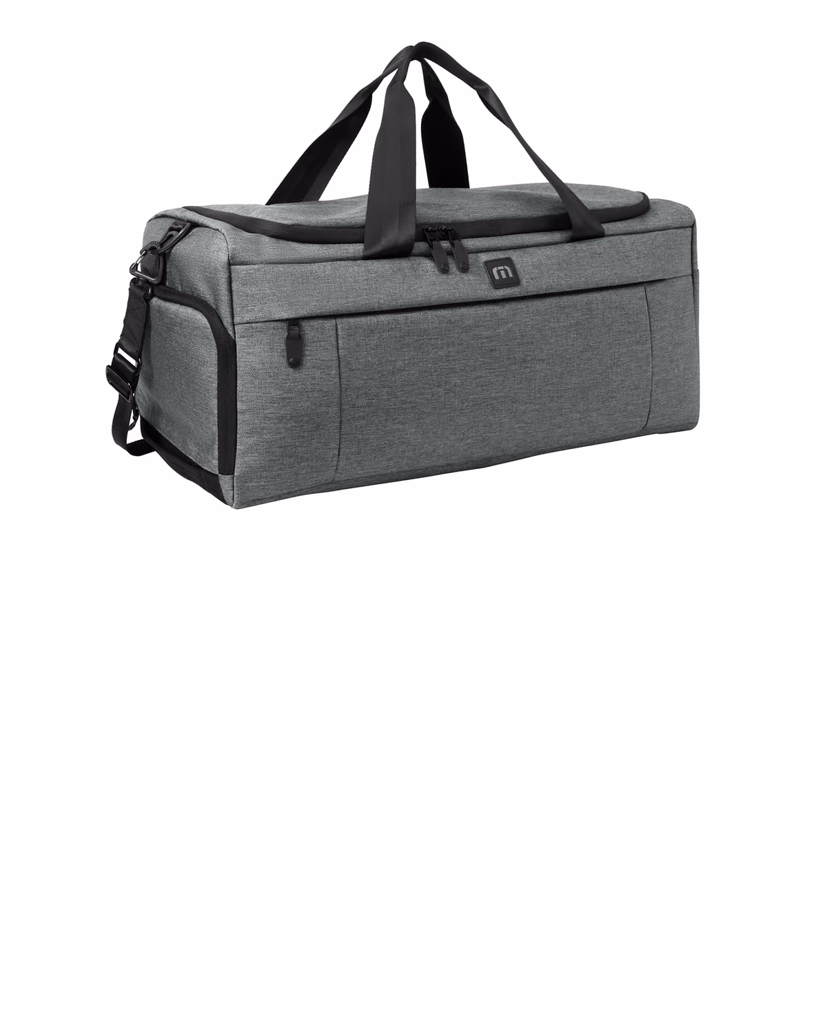 Custom TravisMathew Duration Duffel, Graphite Heather, side view