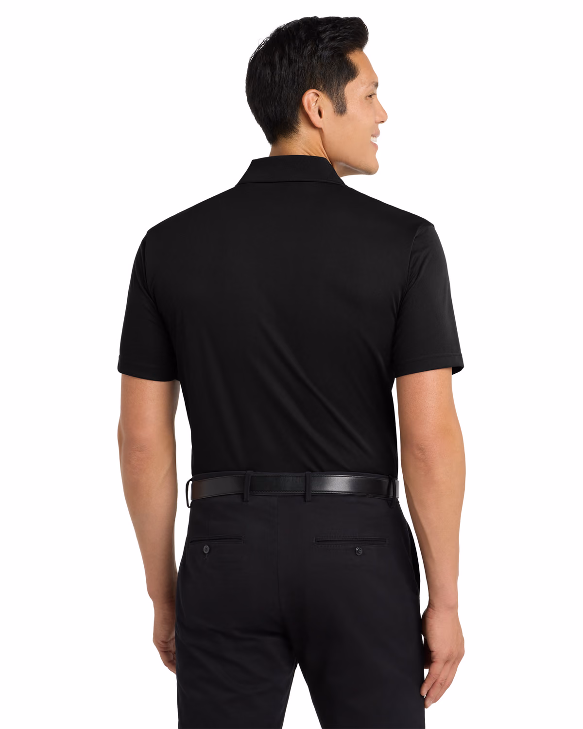 Custom Port Authority Tech Pique Polo. K527, Black, back view