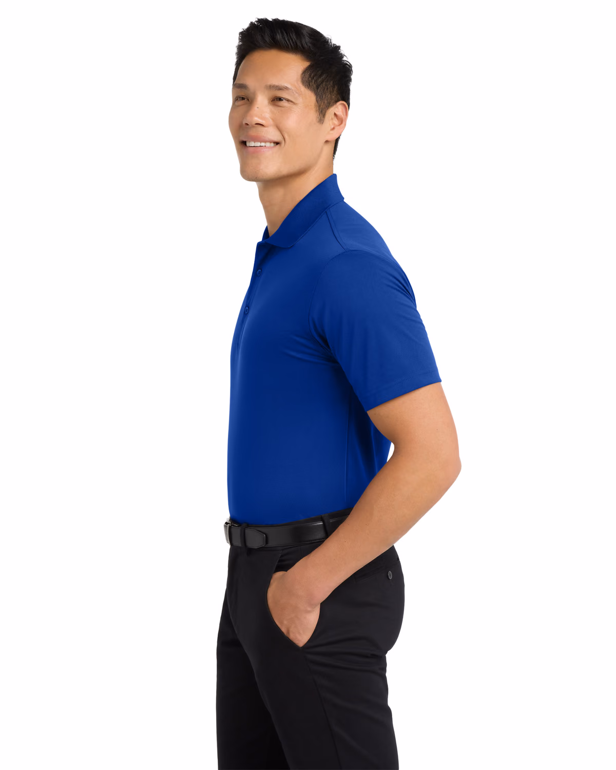 Custom Port Authority Tech Pique Polo. K527, Bright Royal, side view