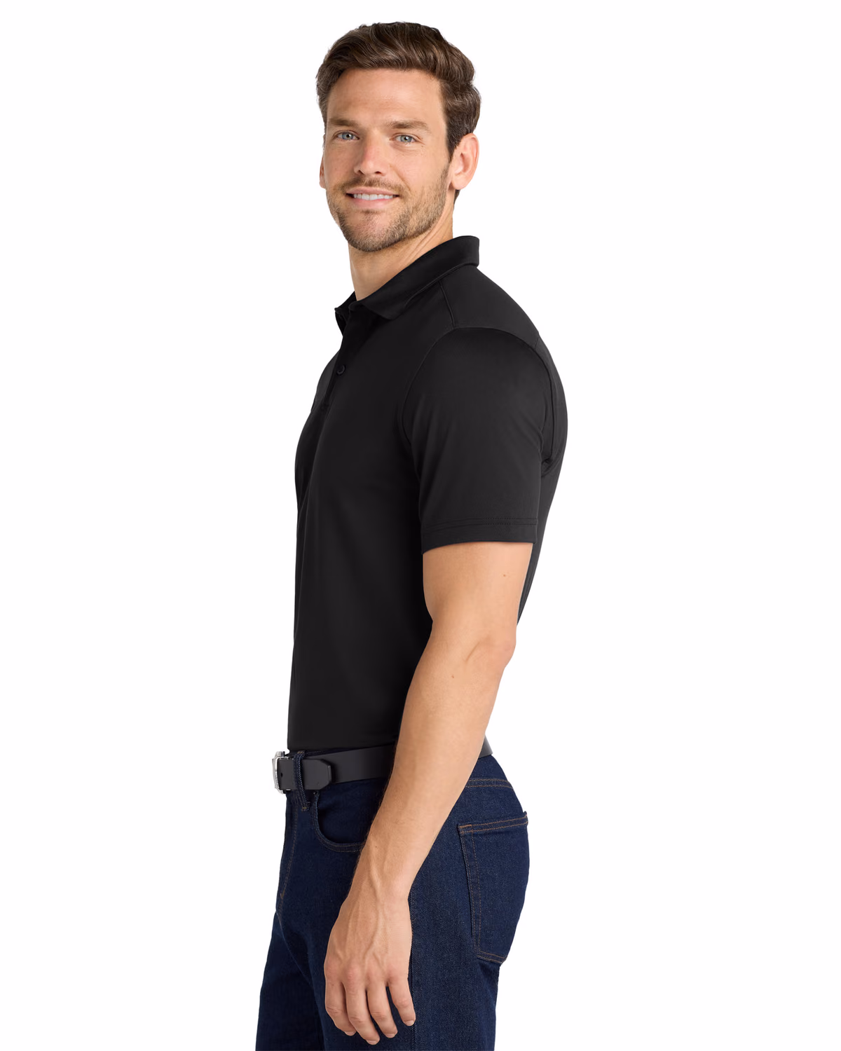 Custom Port Authority City Stretch Polo K682, Black, side view