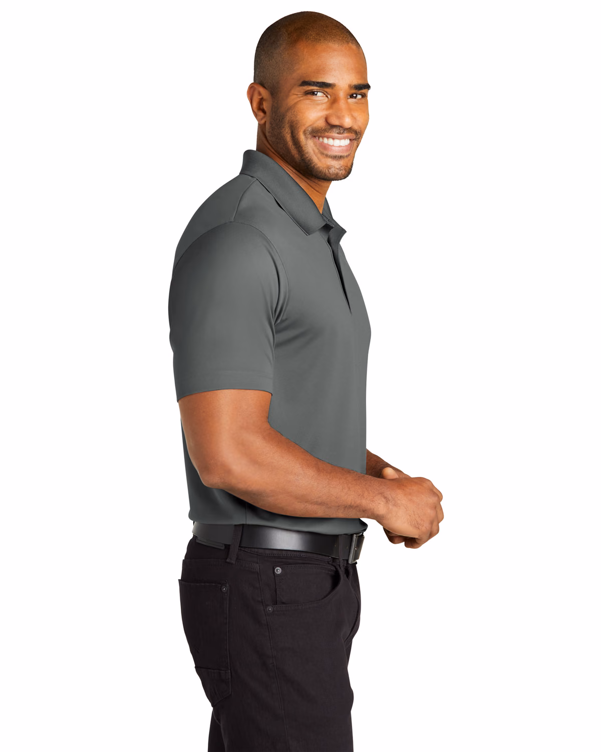 Custom Port Authority C-FREE Performance Polo K863, Smoke Grey, side view