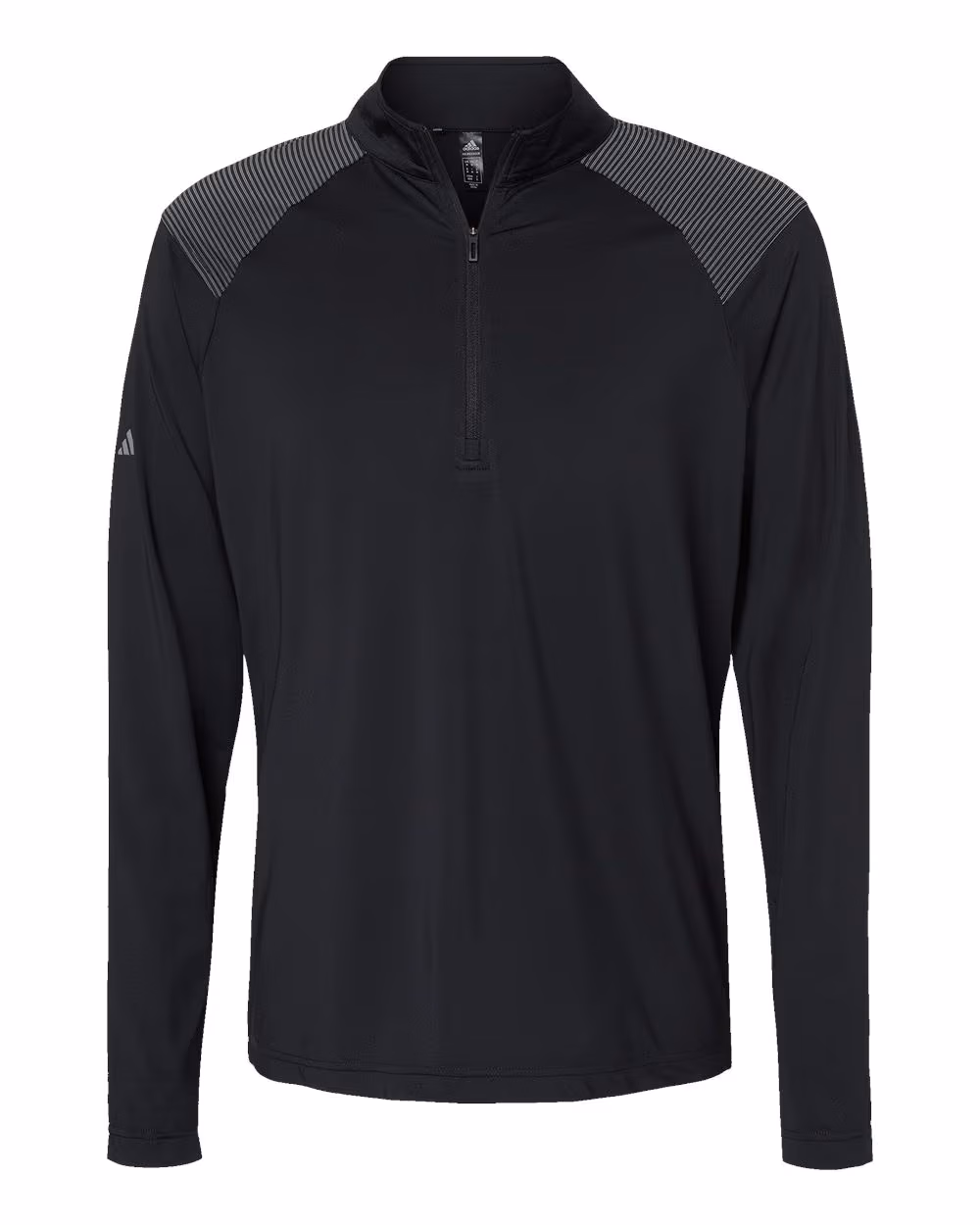 Custom Adidas Men's Ultimate365 Lightweight Shoulder Stripe Quarter-Zip Pullover - Black flat front