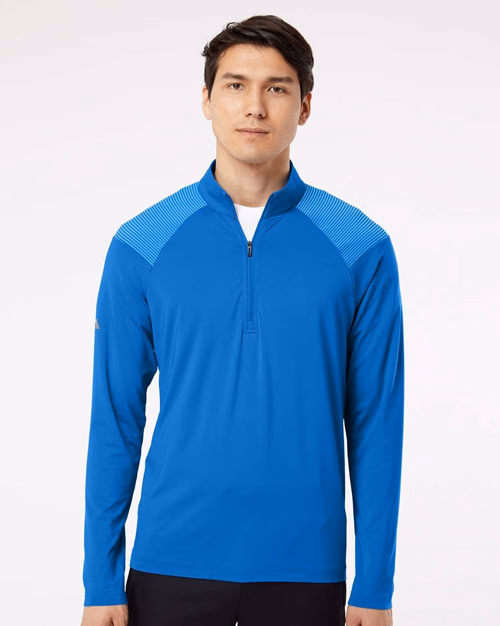 Custom Adidas Men's Ultimate365 Lightweight Shoulder Stripe Quarter-Zip Pullover - Glory Blue front