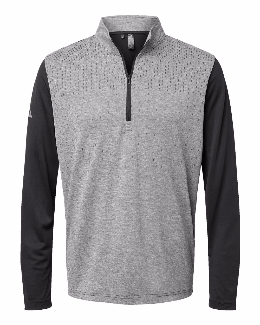 Custom Adidas Men's Ultimate365 Heather Block Print Quarter-Zip Pullover - Black Melange/ Black/ Grey Three flat front