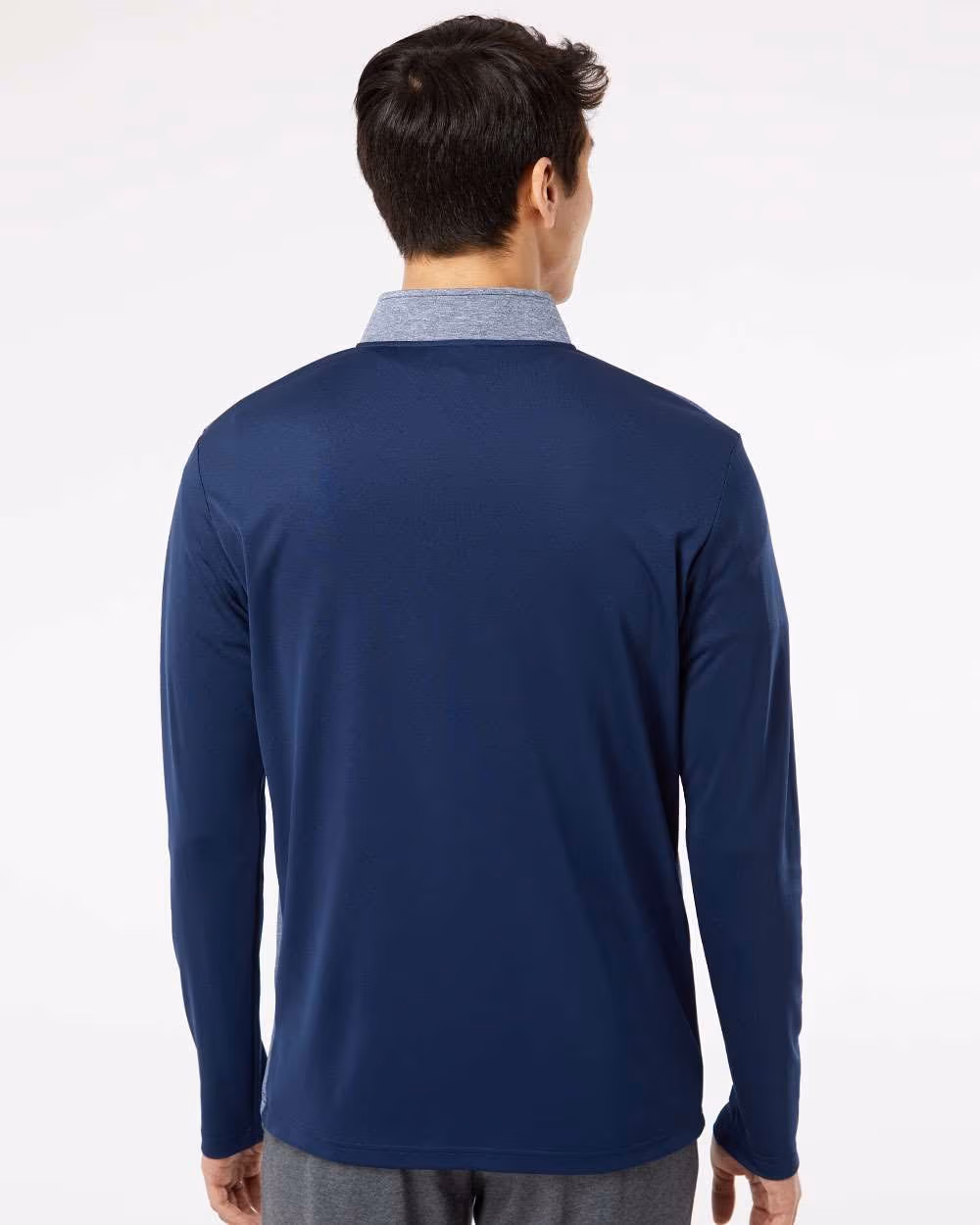 Custom Adidas Men's Ultimate365 Heather Block Print Quarter-Zip Pullover - Collegiate Navy Melange/ Navy/ Grey Three back