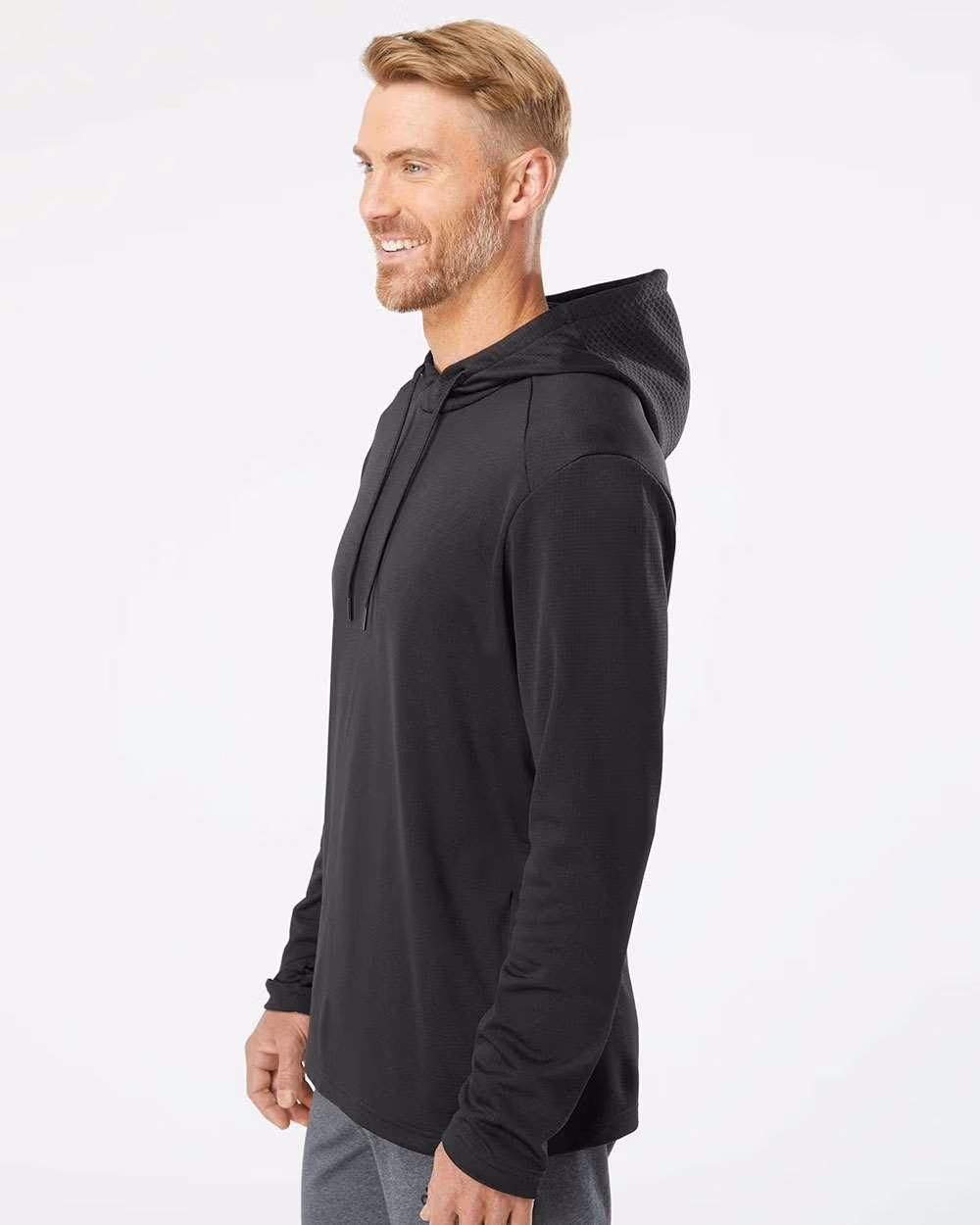 Custom Adidas Men's Textured Mixed Media Midweight Hooded Sweatshirt - Black side