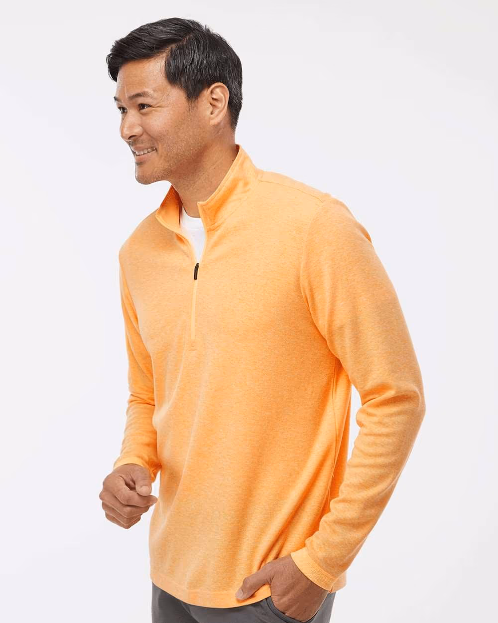Custom Adidas Men's 3-Stripes Quarter-Zip Sweater Pullover - Acid Orange Melange side