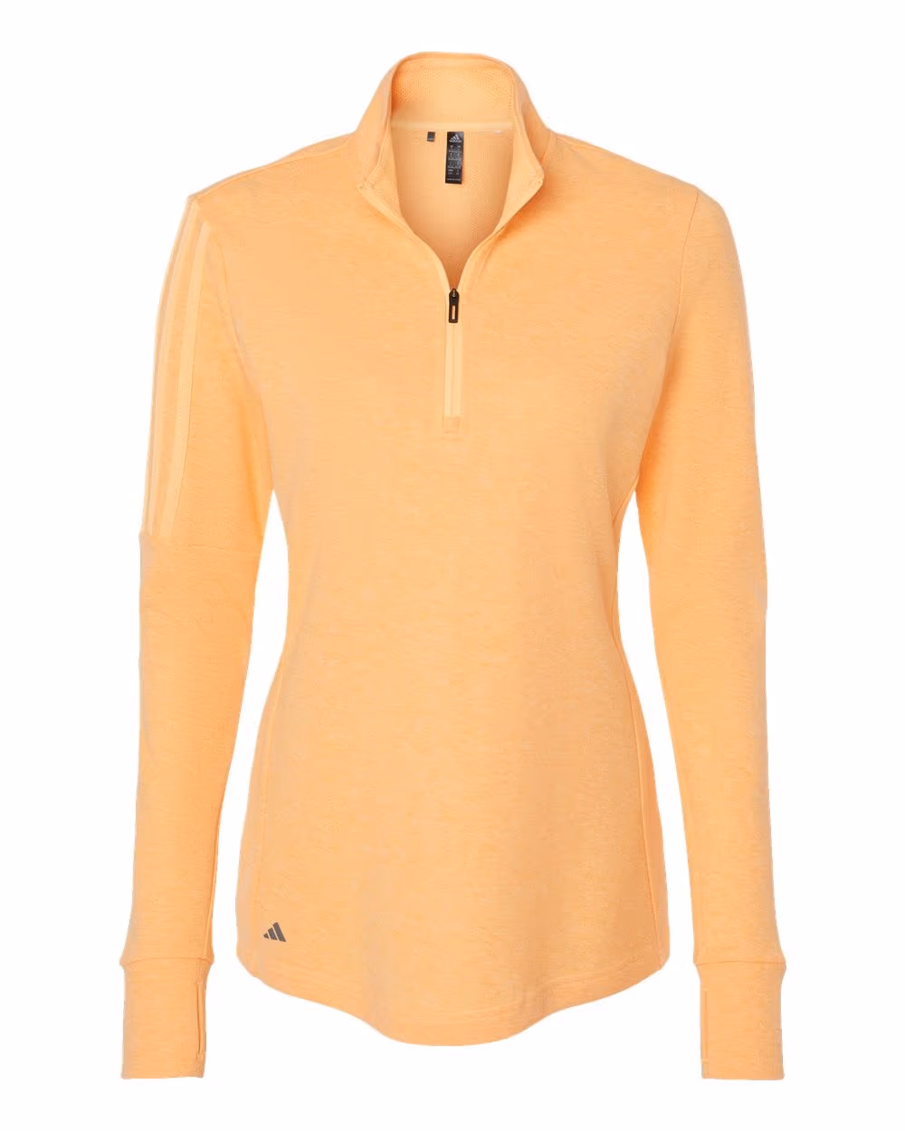 Custom Adidas Women's 3-Stripes Quarter-Zip Sweater Pullover - Acid Orange Melange flat front
