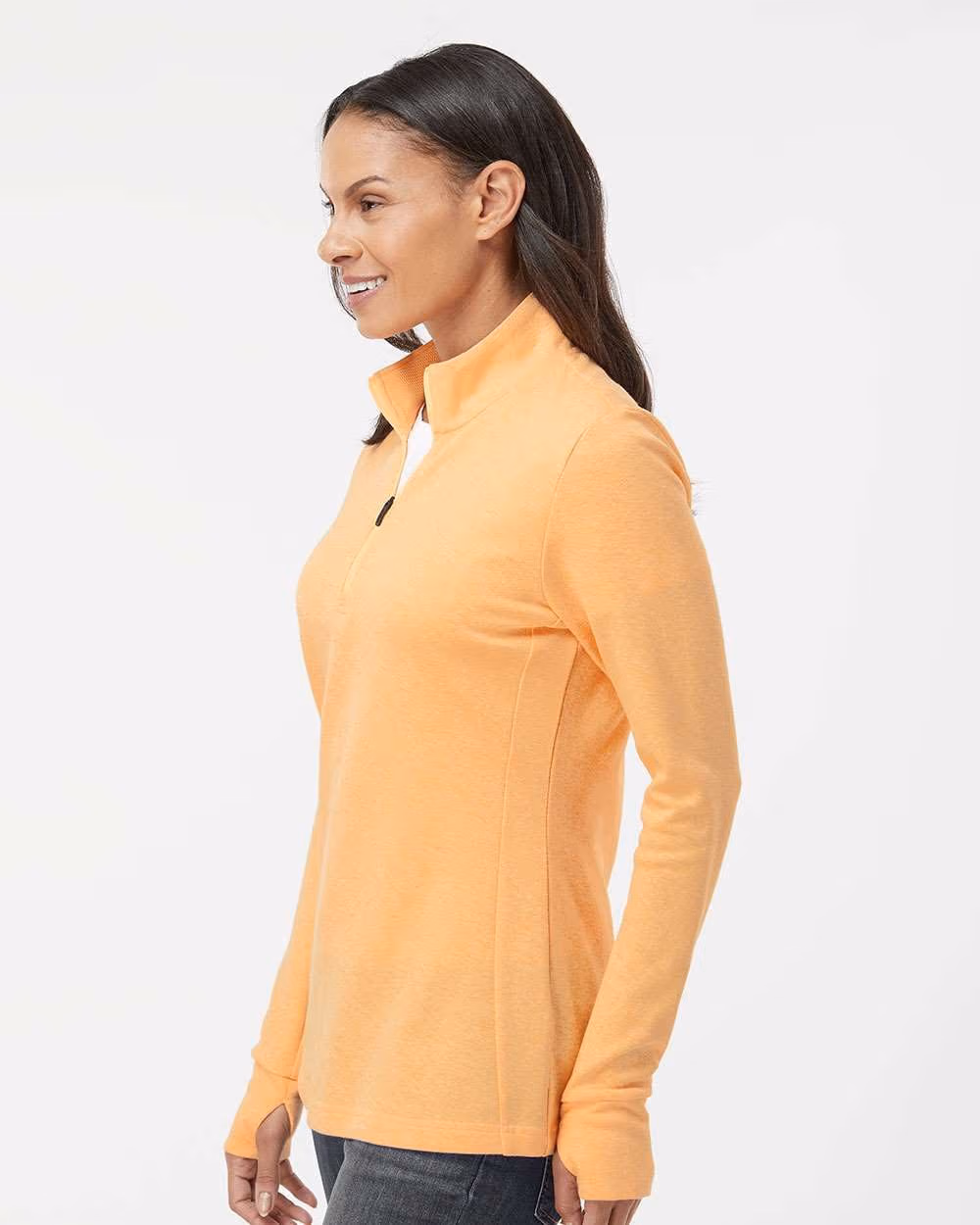 Custom Adidas Women's 3-Stripes Quarter-Zip Sweater Pullover - Acid Orange Melange side