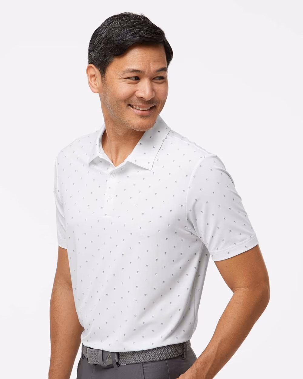 Custom Adidas Men's Ultimate365 Pine Tree Polo - White/ Grey Three side