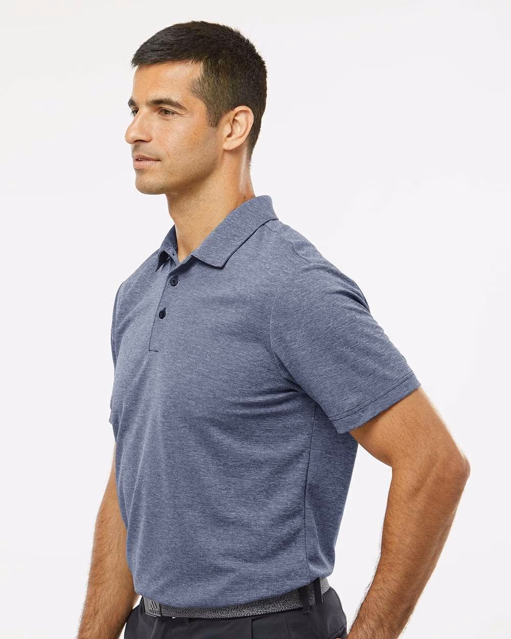 Custom Adidas Men's Heathered Polo - Collegiate Navy Melange side