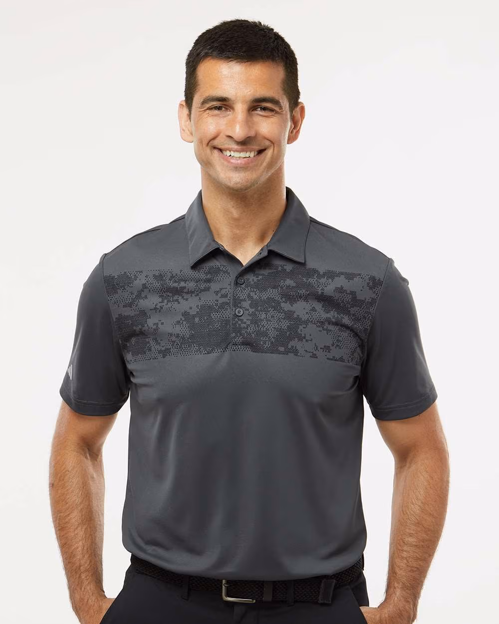 Custom Adidas Men's Camo Chest Print Polo - Grey Six front