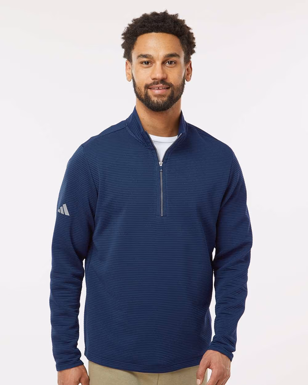 Custom Adidas Men's Spacer Quarter-Zip Pullover - Collegiate Navy front
