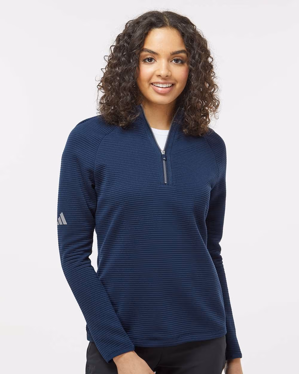 Custom Adidas Women's Spacer Quarter-Zip Pullover - Collegiate Navy front