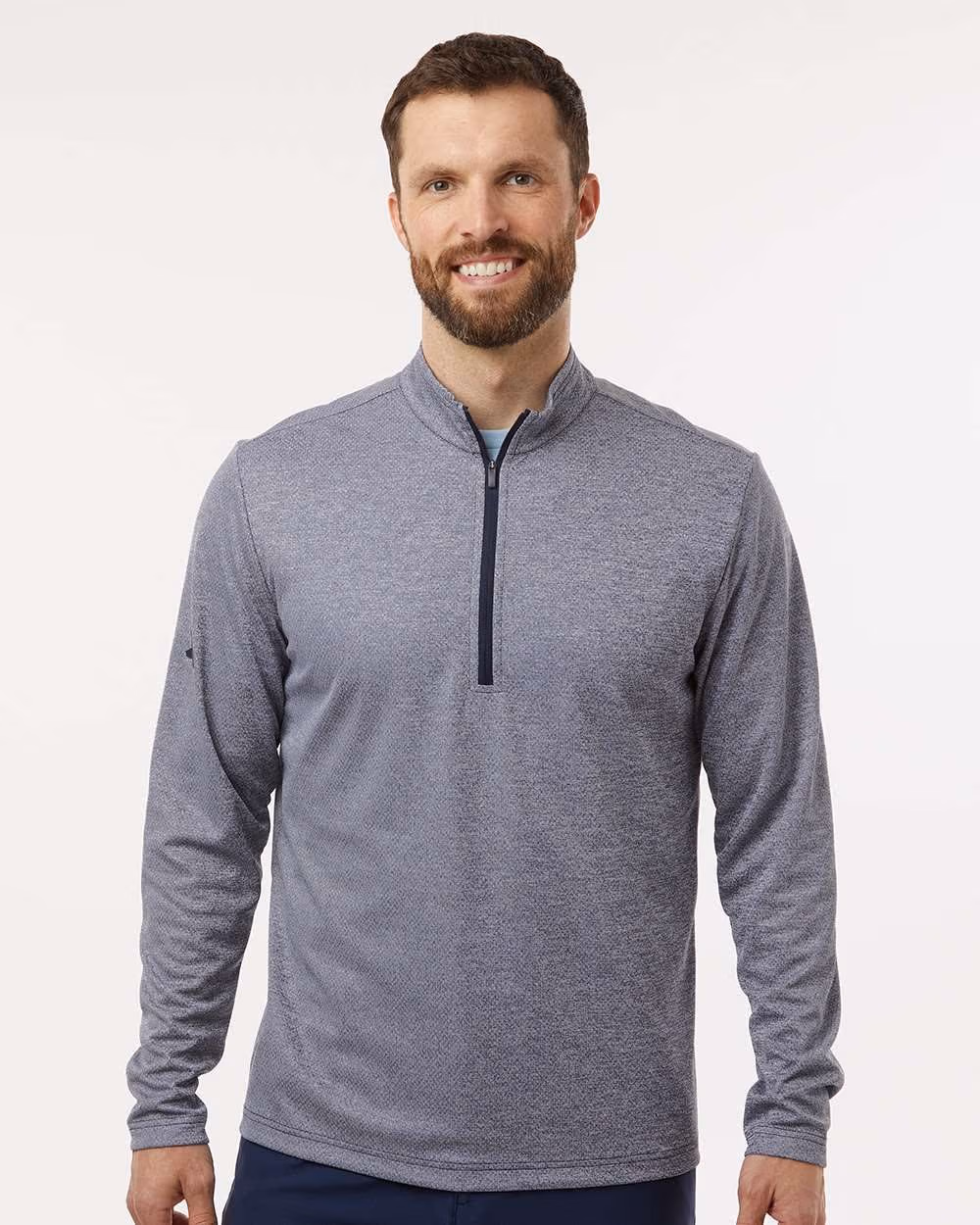 Custom Adidas Men's Space Dyed Quarter-Zip Pullover - Collegiate Navy Melange front