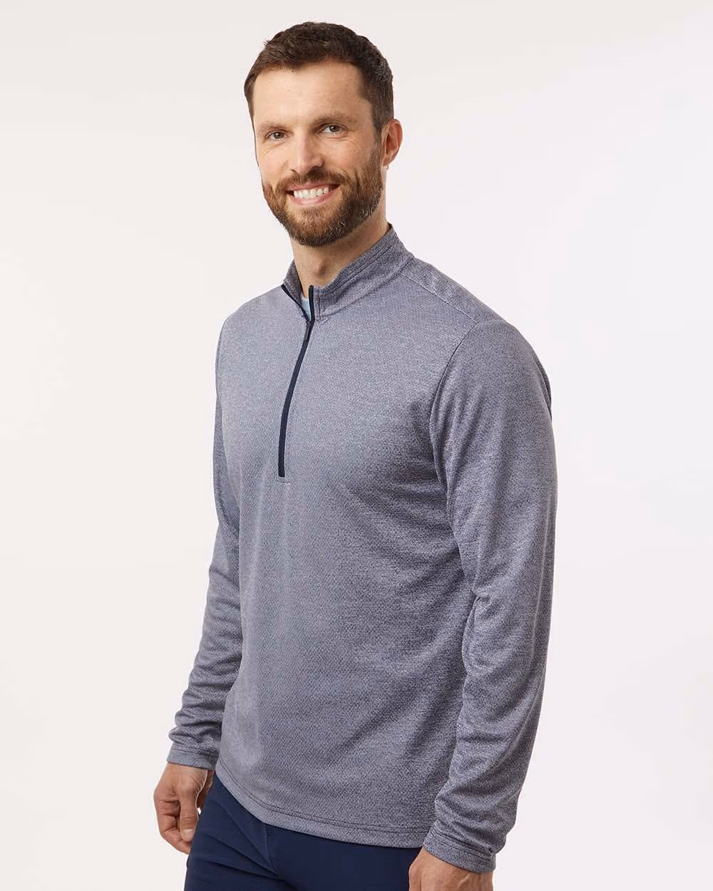Custom Adidas Men's Space Dyed Quarter-Zip Pullover - Collegiate Navy Melange side