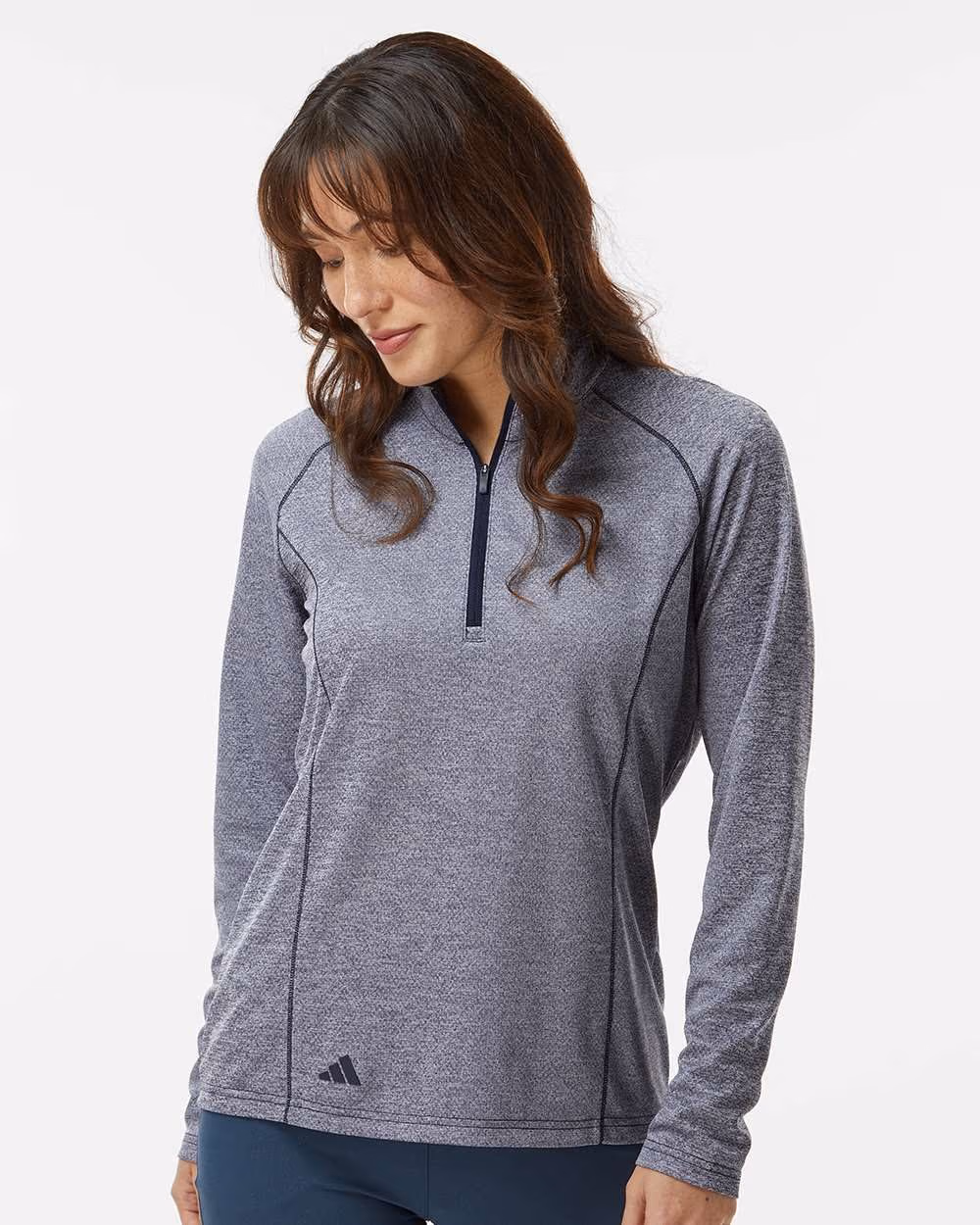 Custom Adidas Women's Space Dyed Quarter-Zip Pullover - Collegiate Navy Melange front