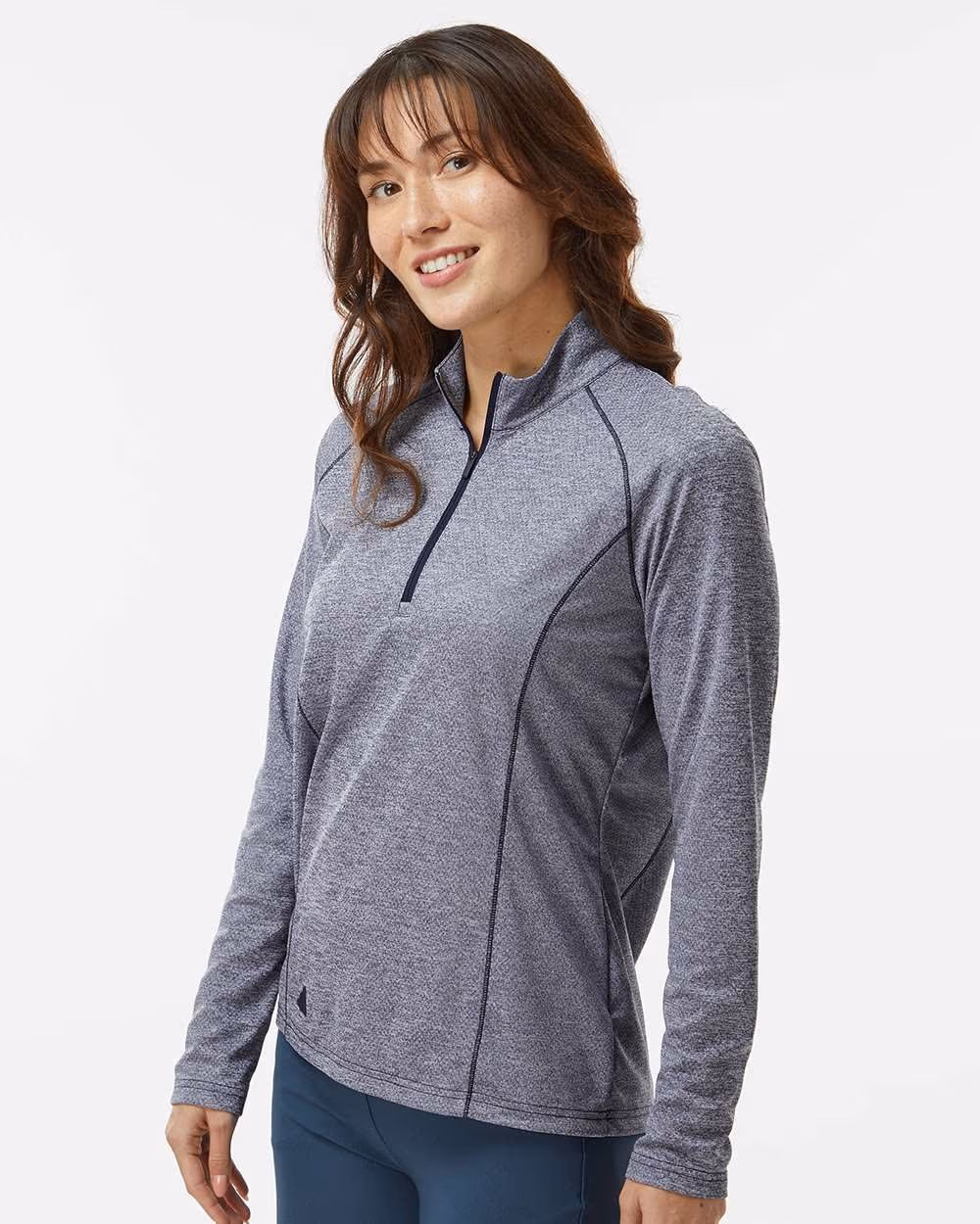 Custom Adidas Women's Space Dyed Quarter-Zip Pullover - Collegiate Navy Melange side