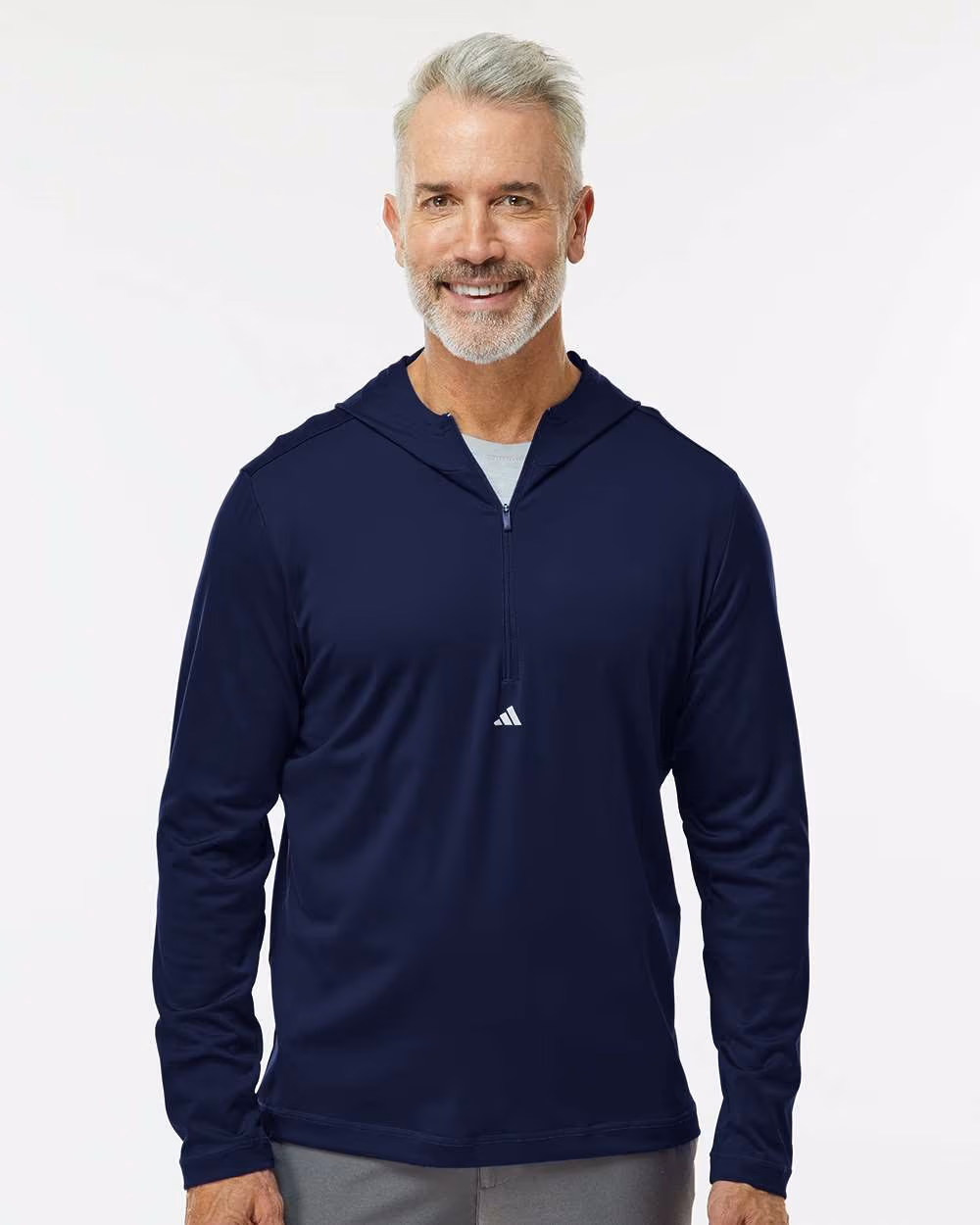 Custom Adidas Men's Lightweight Quarter-Zip Hooded Pullover - Collegiate Navy front