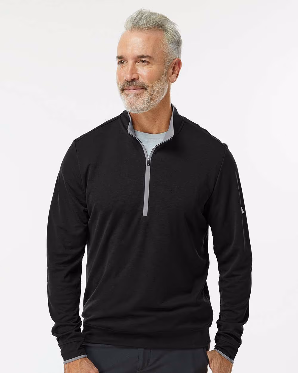 Custom Adidas Men's Performance Lightweight Quarter-Zip Pullover - Black/ Grey Three front