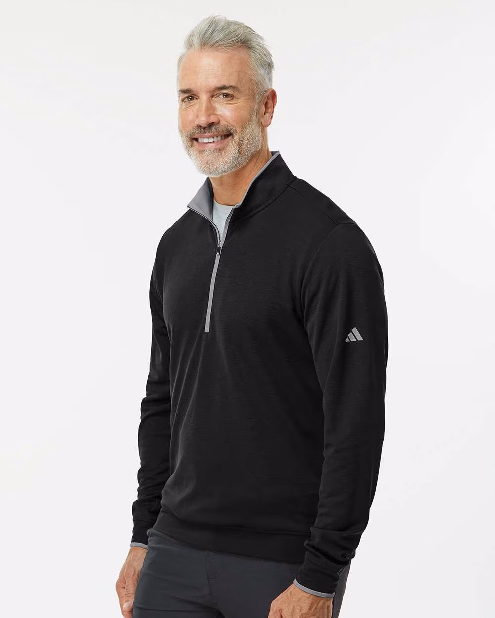 Custom Adidas Men's Performance Lightweight Quarter-Zip Pullover - Black/ Grey Three side