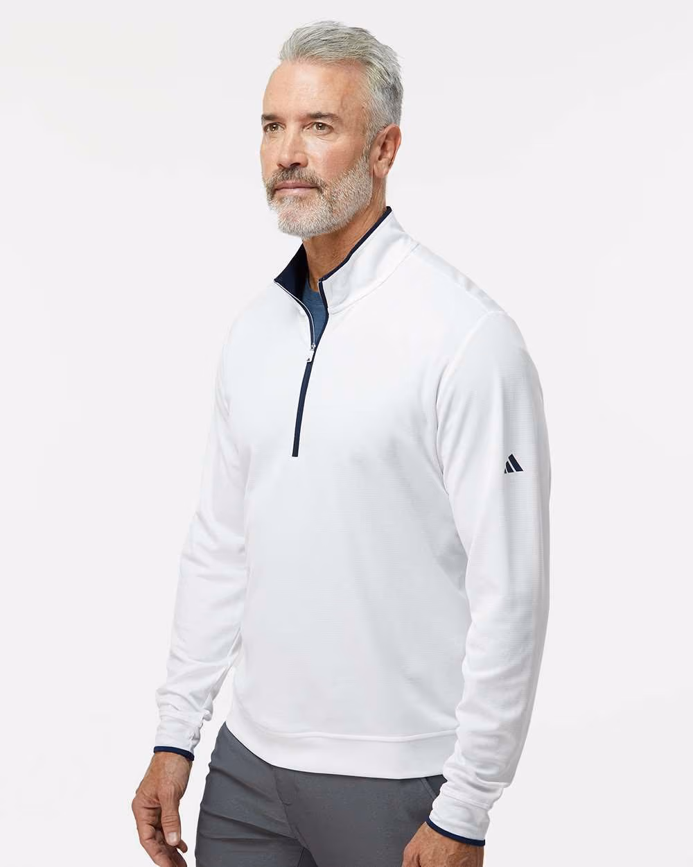 Custom Adidas Men's Performance Lightweight Quarter-Zip Pullover - White/ Navy side
