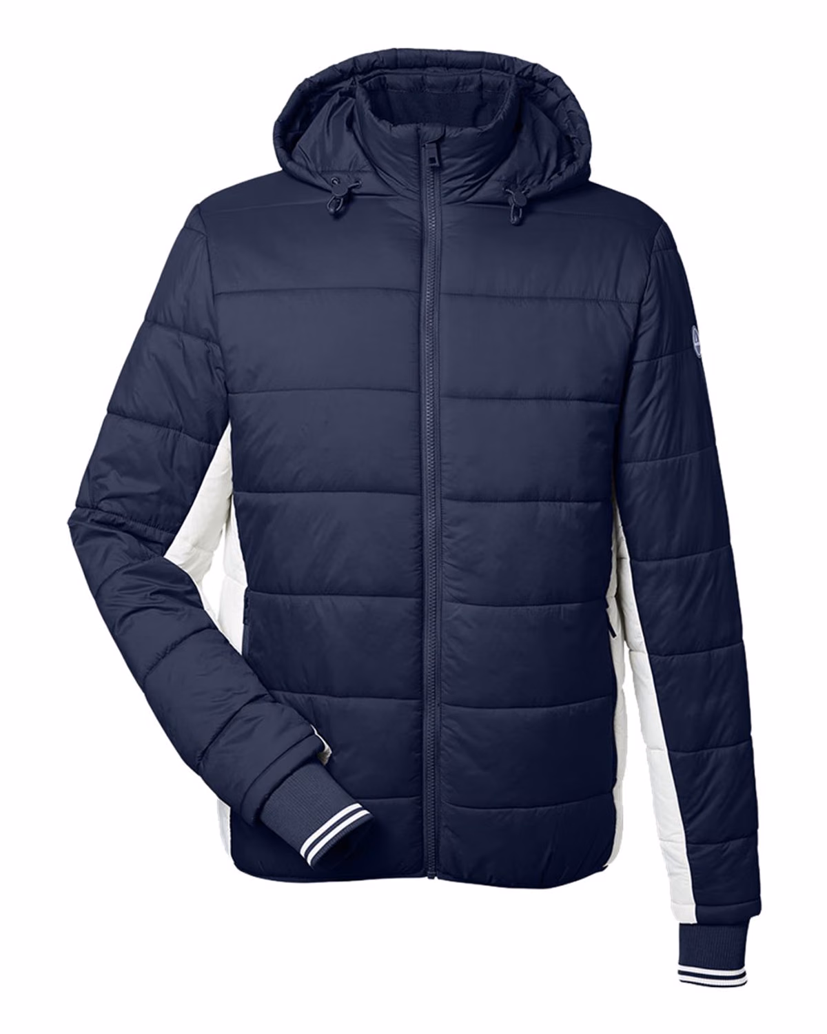 Custom Nautica Men's Nautical Mile Hooded Puffer Jacket - Navy/ Antique White - front