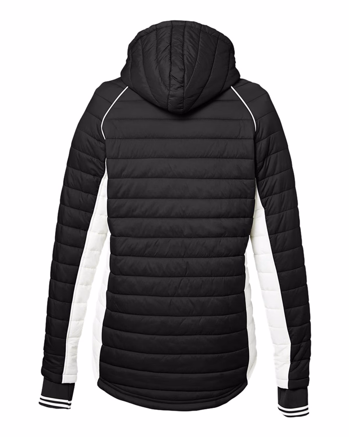 Custom Nautica Women's Nautical Mile Hooded Puffer Jacket - Black/ Antique White - back