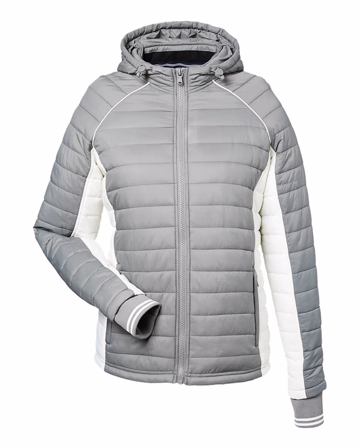 Custom Nautica Women's Nautical Mile Hooded Puffer Jacket - Graphite/ Antique White - front