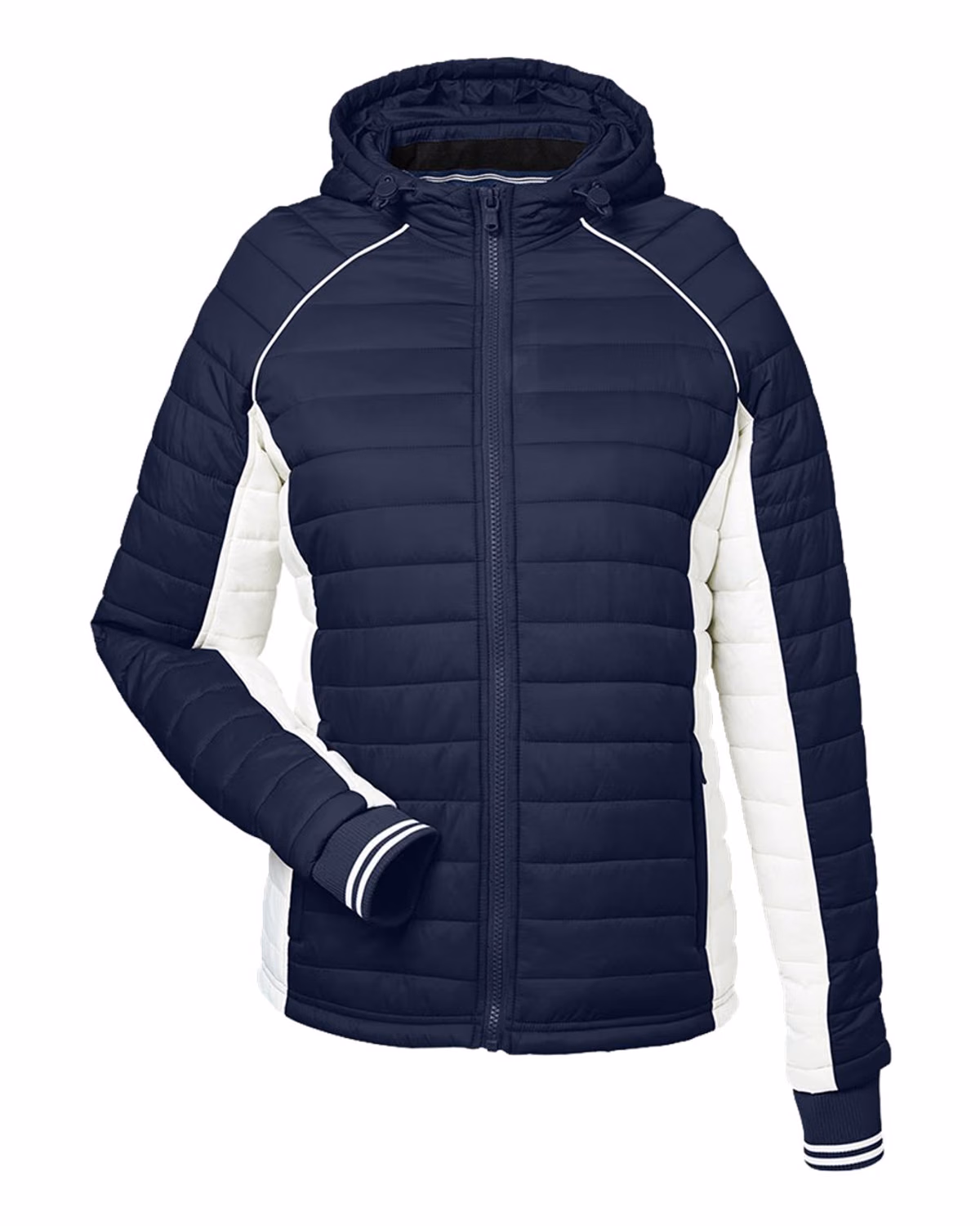 Custom Nautica Women's Nautical Mile Hooded Puffer Jacket - Navy/ Antique White - front