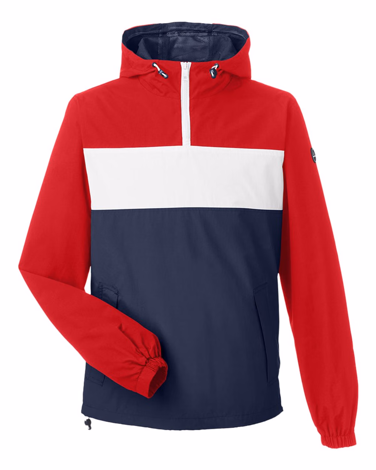 Custom Nautica Unisex Windward Anorak Hooded Quarter-Zip Jacket - Red/ White/ Navy - front