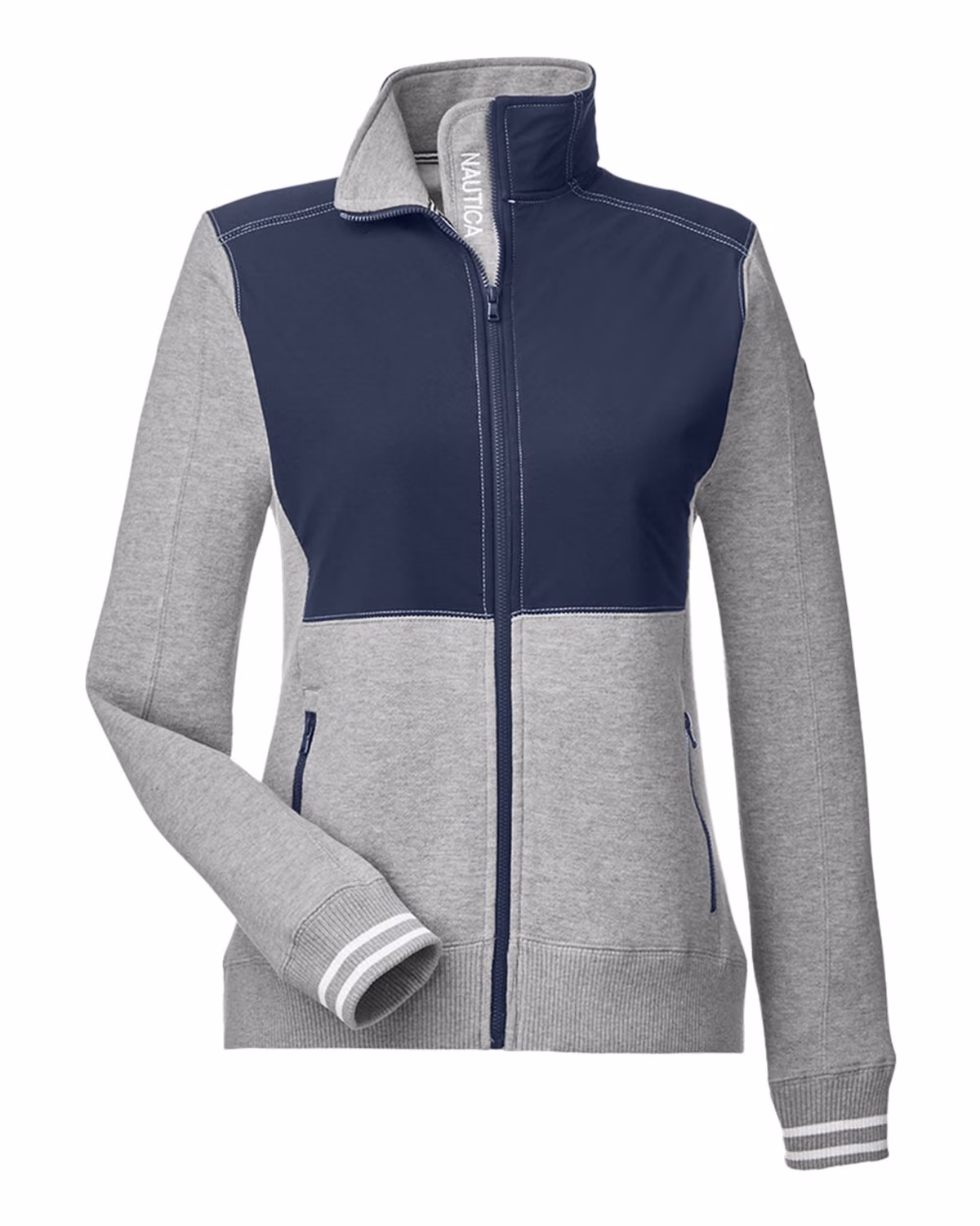 Custom Nautica Women's Navigator Fleece Full-Zip Jacket - Oxford Heather/ Navy - front