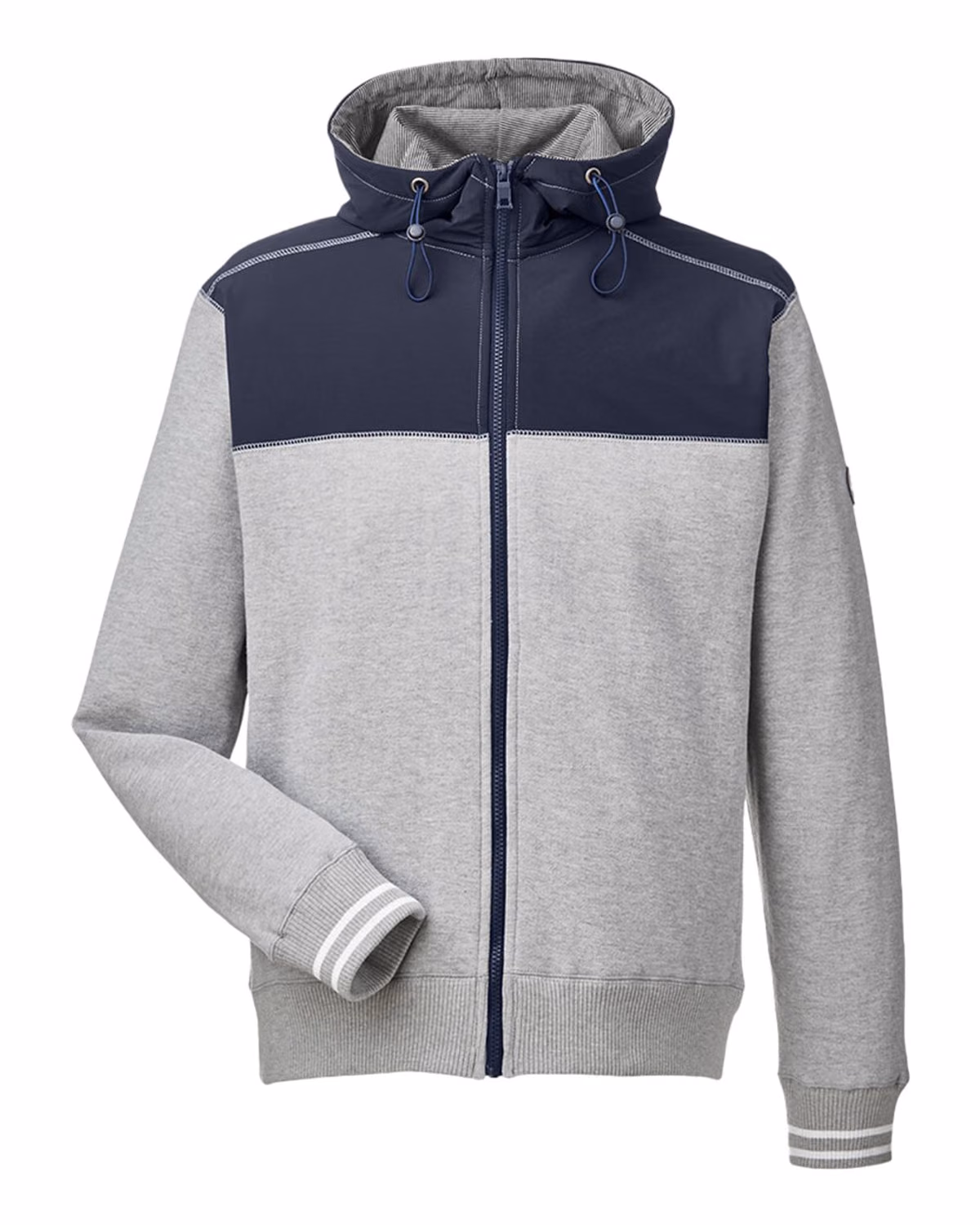 Custom Nautica Men's Navigator Fleece Hooded Full-Zip Jacket - Oxford Heather/ Navy - front