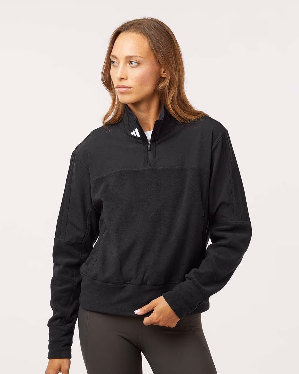 Custom Adidas Women's Fleece Quarter-Zip Pullover - Black front