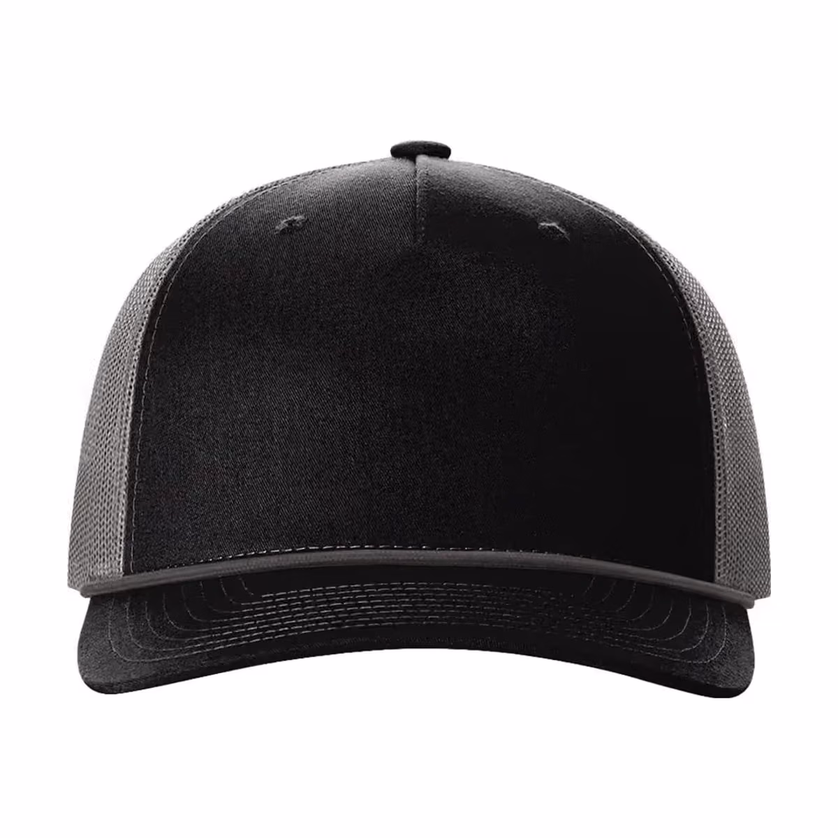 Custom Richardson Five-Panel Trucker Rope Cap - Black/ Charcoal front
