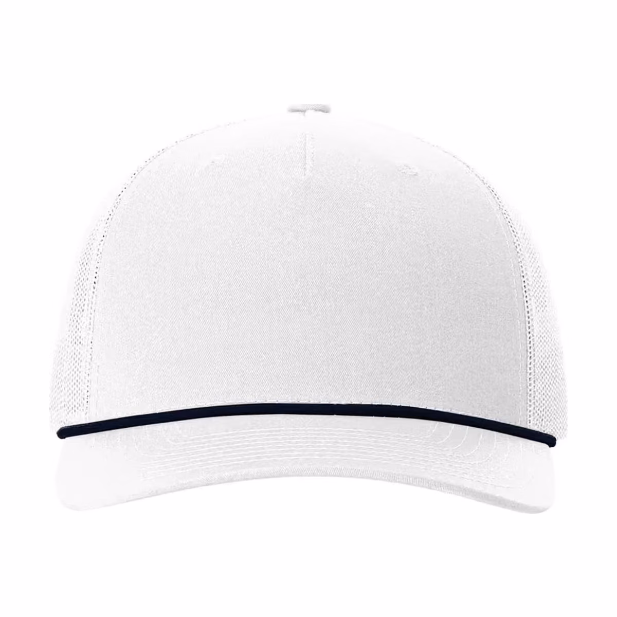 Custom Richardson Five-Panel Trucker Rope Cap - White/ Navy front