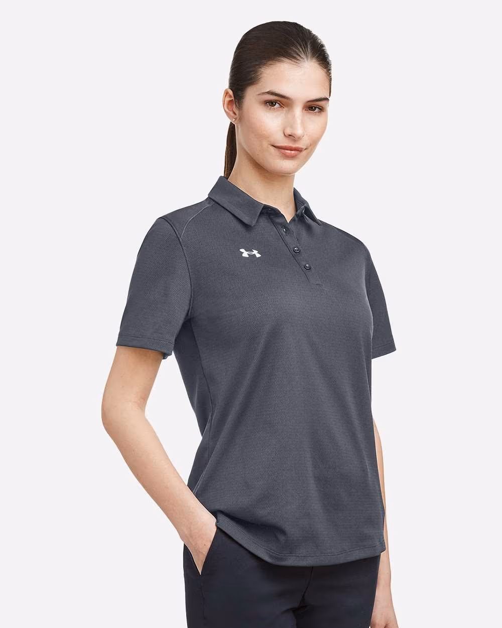 Custom Under Armour Women's Tech™ Polo - CS Grey Light Heather/ White side