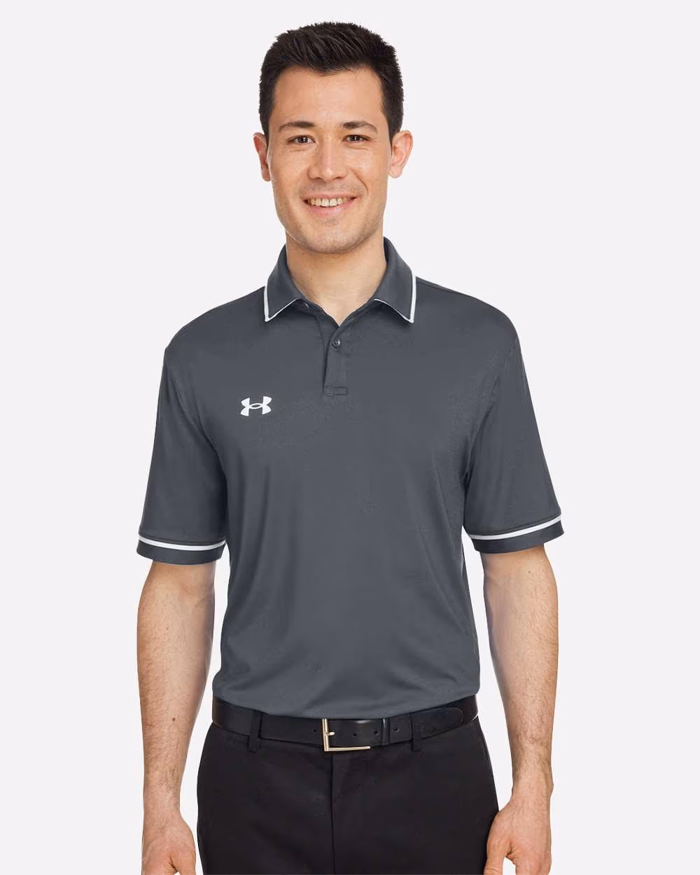 Custom Under Armour Men's Tipped Teams Performance Polo - CS Grey Light Heather/ White front