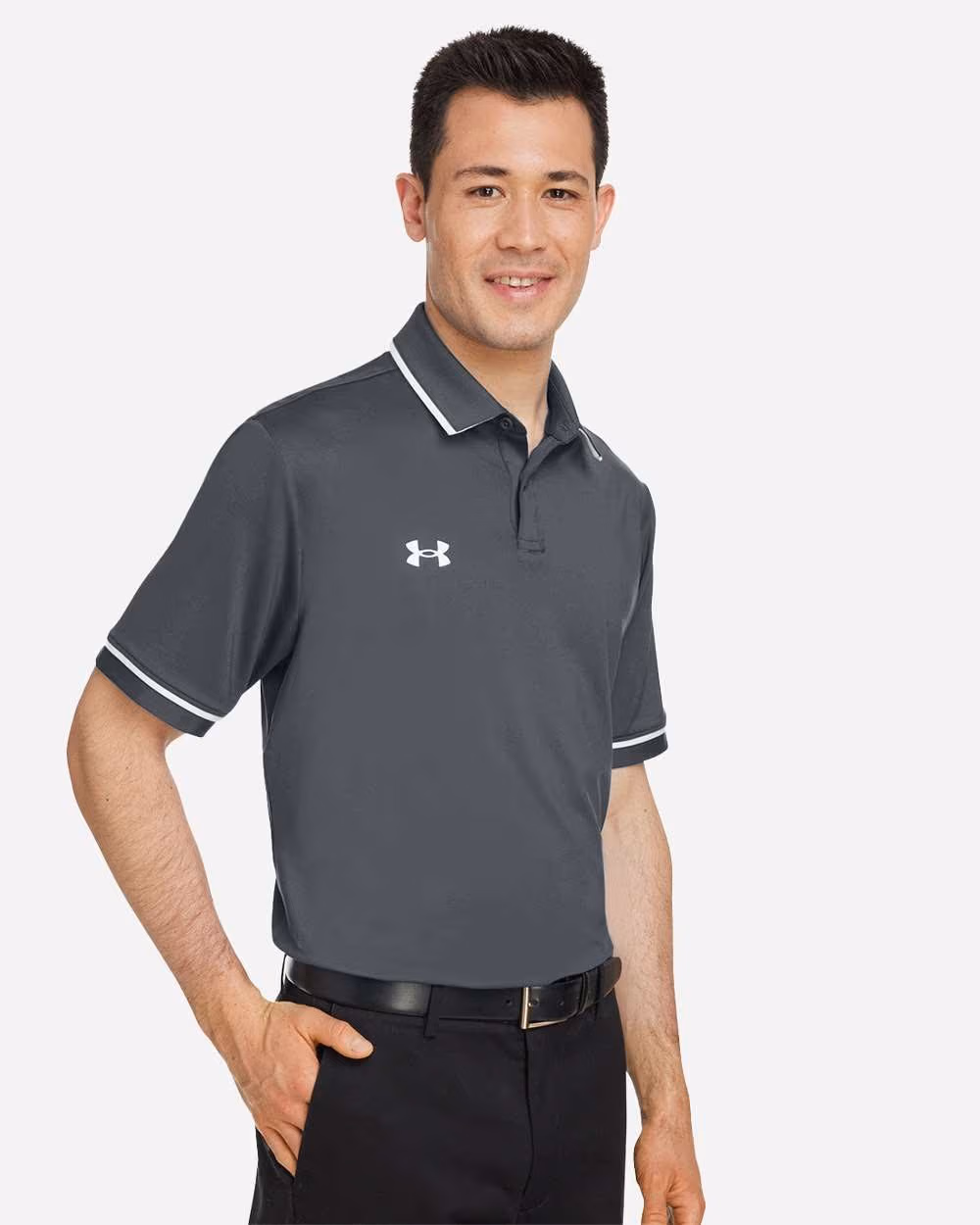 Custom Under Armour Men's Tipped Teams Performance Polo - CS Grey Light Heather/ White side