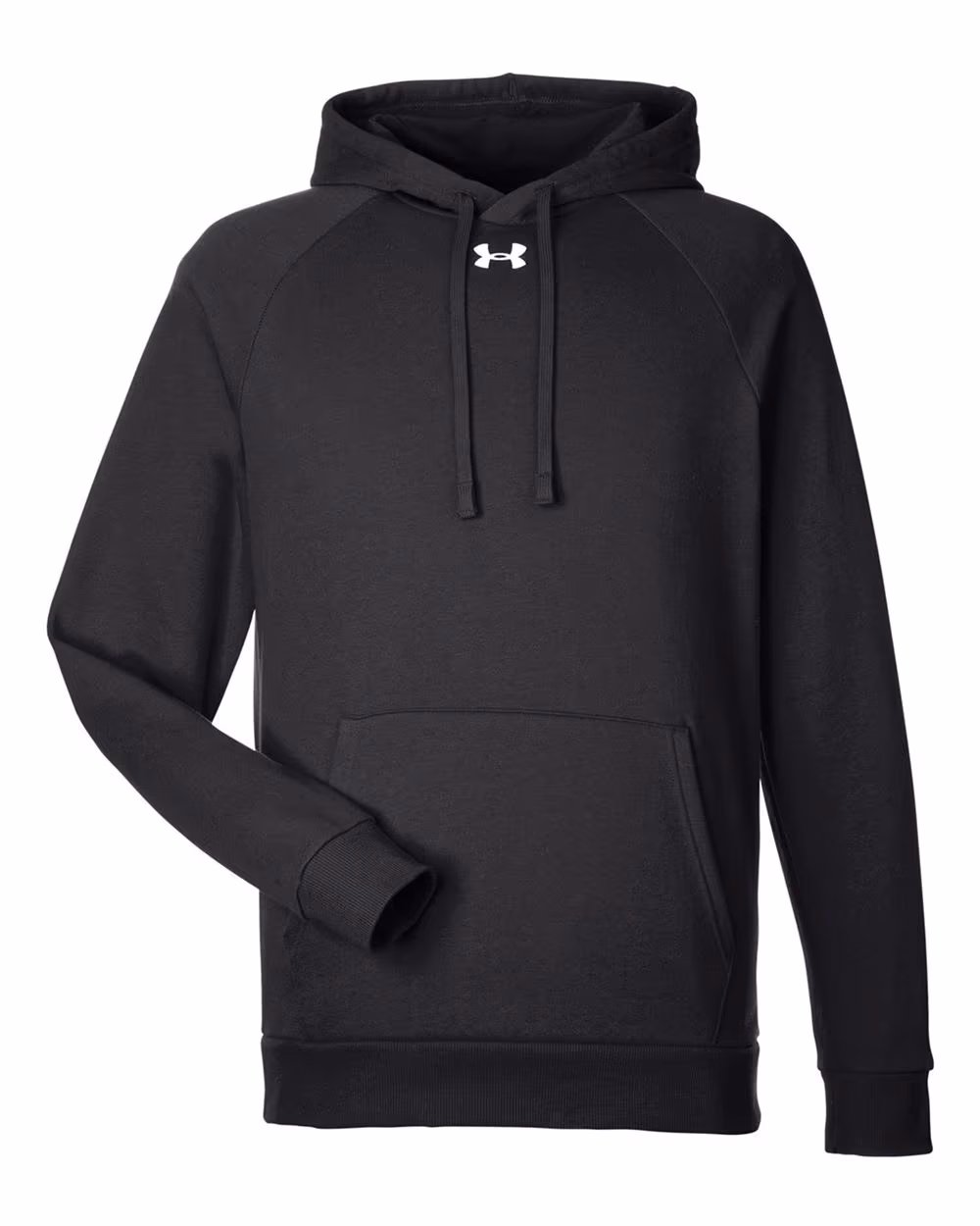 Custom Under Armour Men's Rival Fleece Hooded Sweatshirt - Black/ White flat front