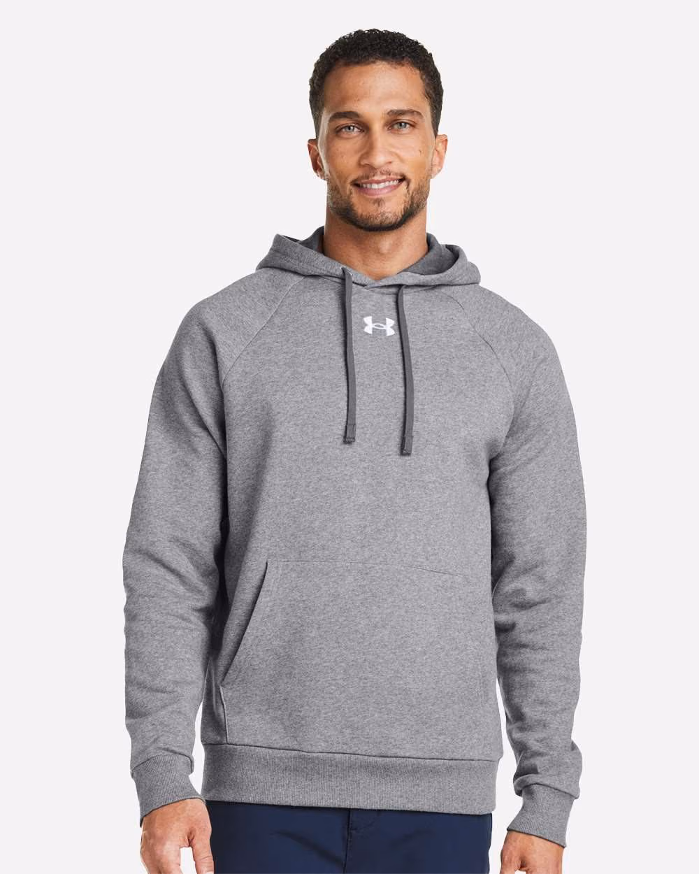 Custom Under Armour Men's Rival Fleece Hooded Sweatshirt - CS Grey Light Heather/ White front