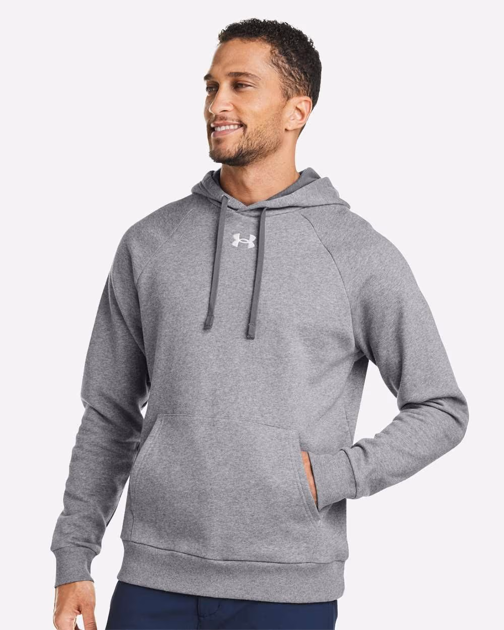 Custom Under Armour Men's Rival Fleece Hooded Sweatshirt - CS Grey Light Heather/ White side