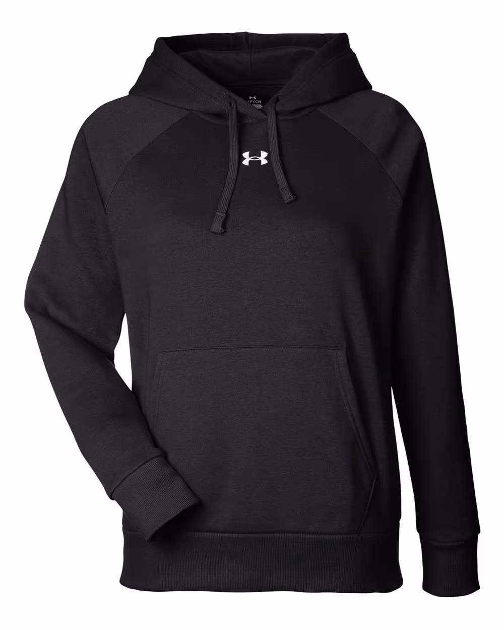 Custom Under Armour Women's Rival Fleece Hooded Sweatshirt - Black/ White flat front